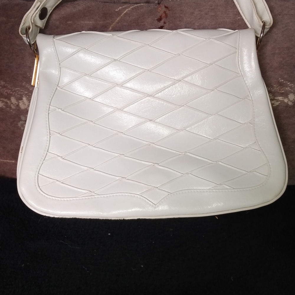Vintage White Leather Handbag Style Purse